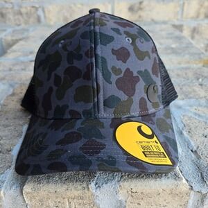 Carhartt Mens Camo Canvas Mesh Back Trucker Hat One Size Built to Serve Workwear